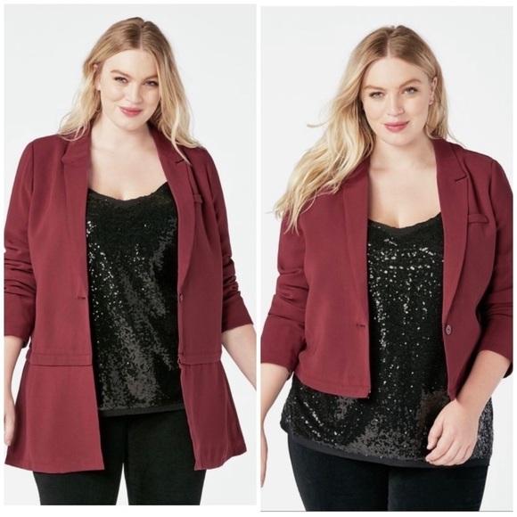 JustFab size 3X two way convertible zip one button blazer - Picture 2 of 16